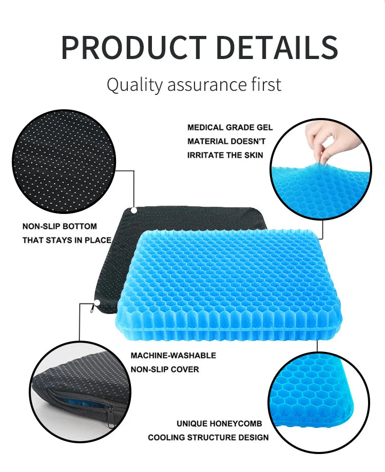 Gel Seat Cushion Summer Breathable Honeycomb Design For Pressure Relief Back Tailbone Pain - Home Office Wheelchair Chair Cars