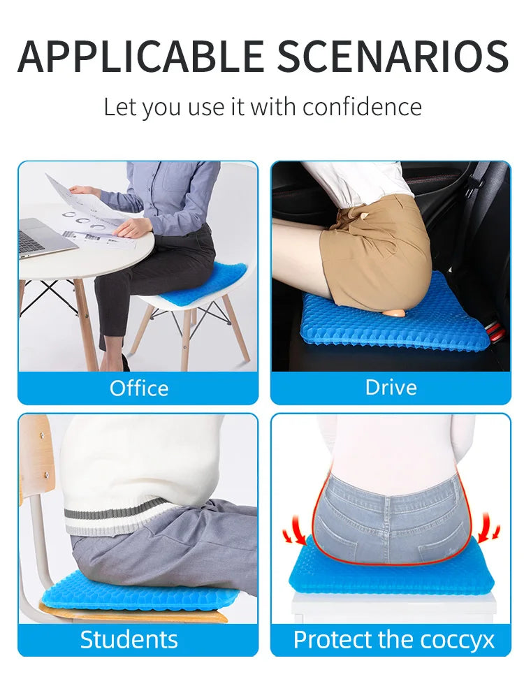 Gel Seat Cushion Summer Breathable Honeycomb Design For Pressure Relief Back Tailbone Pain - Home Office Wheelchair Chair Cars